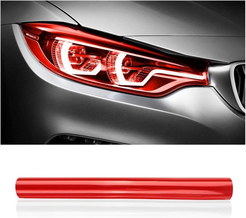 wedfish 12 X 48inch Car Light Tint Film, Cuttable&Stretchability Car Headlight Taillight Fog Light Vivid Vinyl Wrap Protector,Non-Marking Self-Adhesive Decals Car Decor (Red) - Image 1